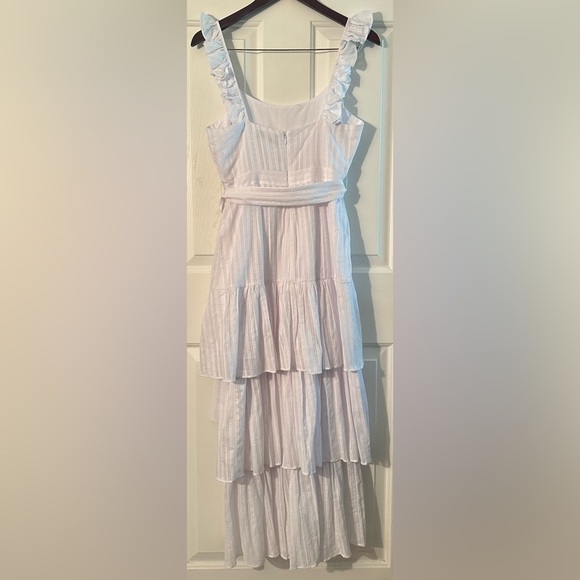 LIKELY 4 Charlotte Sleeveless Dress White Tiered Ruffle High Slit Romantic Midi - Picture 9 of 16
